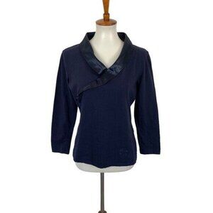 Temperley London Navy Satin Trim Asymmetric Blouse Top Medium Designer Luxe Rare
